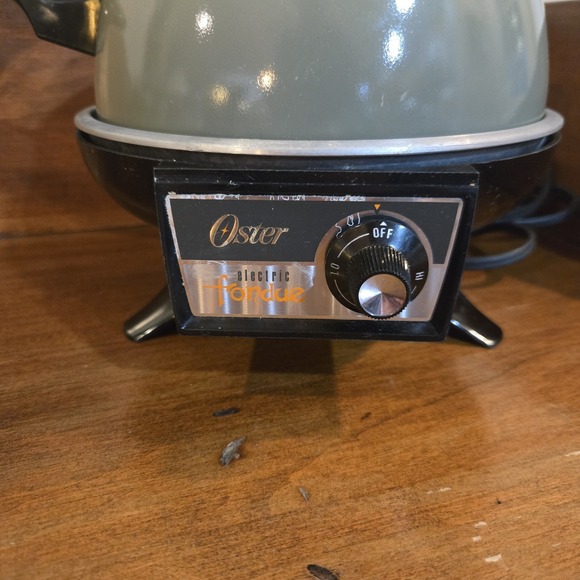 Oster Electric Fondue Warmer Hot Plate Avocado Green MCM Vintage Tested W/ Forks - Picture 9 of 16